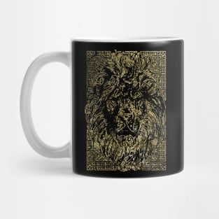 Vintage gold Lion Head on tribal texture Mug